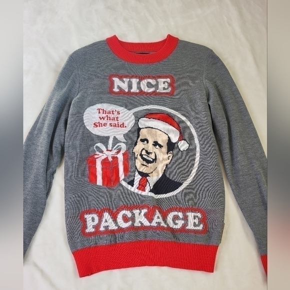 The Office Ugly Christmas Sweater. Nice Package. Men's Medium. Grey/Red - Picture 2 of 12